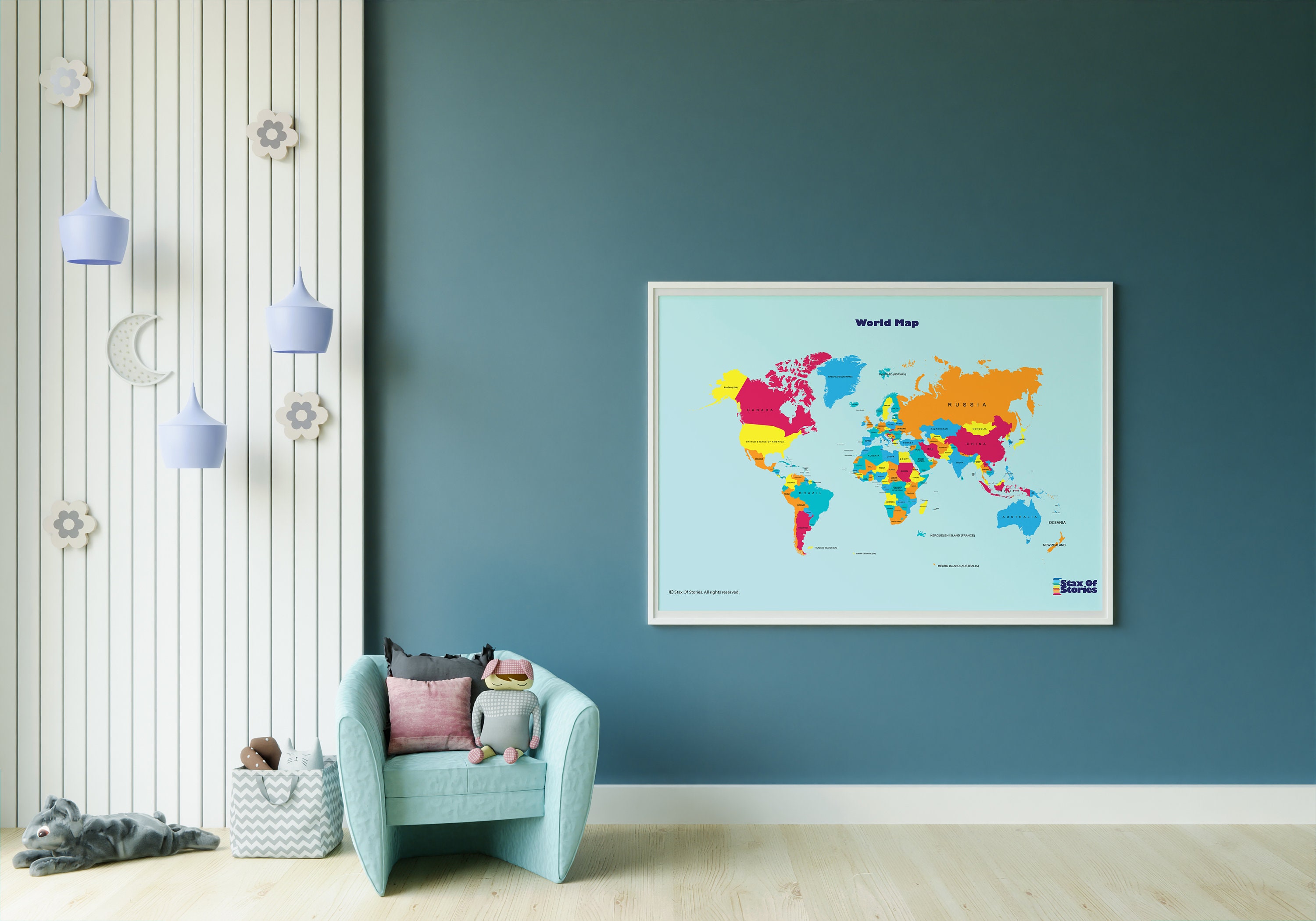 World Map for Kids, Nursery World Map, Childrens Map, Map of the World
