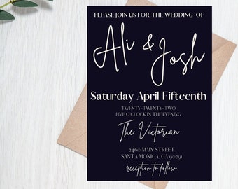 Navy Simple Wedding Invitation, Editable Wedding Invitation, Canva Wedding Invitation Template, Download Wedding Invites