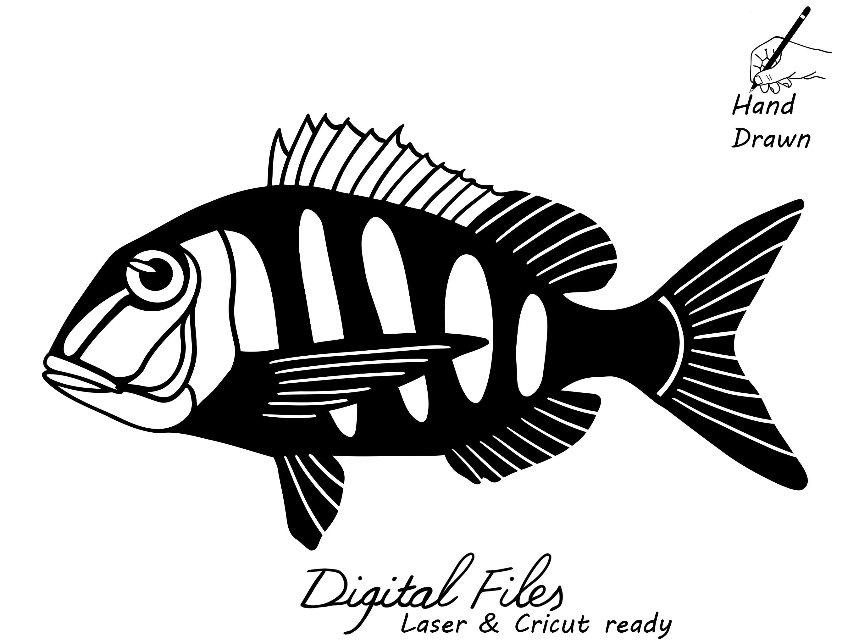 Jolthead Fish Hand Drawn SVG Clipart, Laser Cut Fish DXF, Cnc Plasma Cut Fish, Fish SVG for