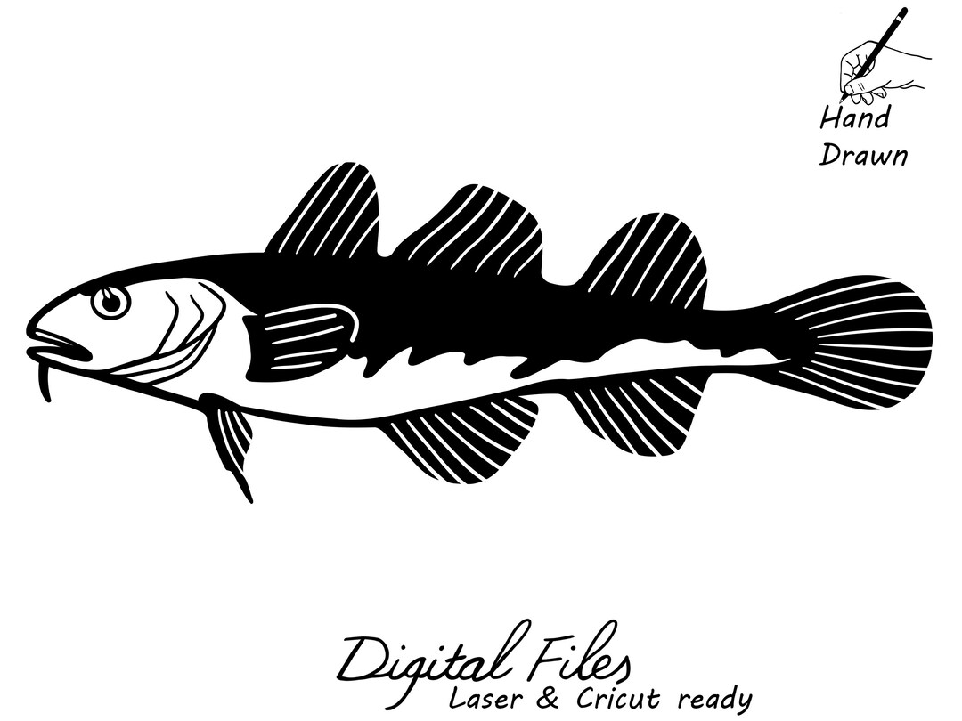 Tomcod Fish Hand Drawn SVG Clipart, Laser Cut Fish DXF, Cnc Plasma Cut ...