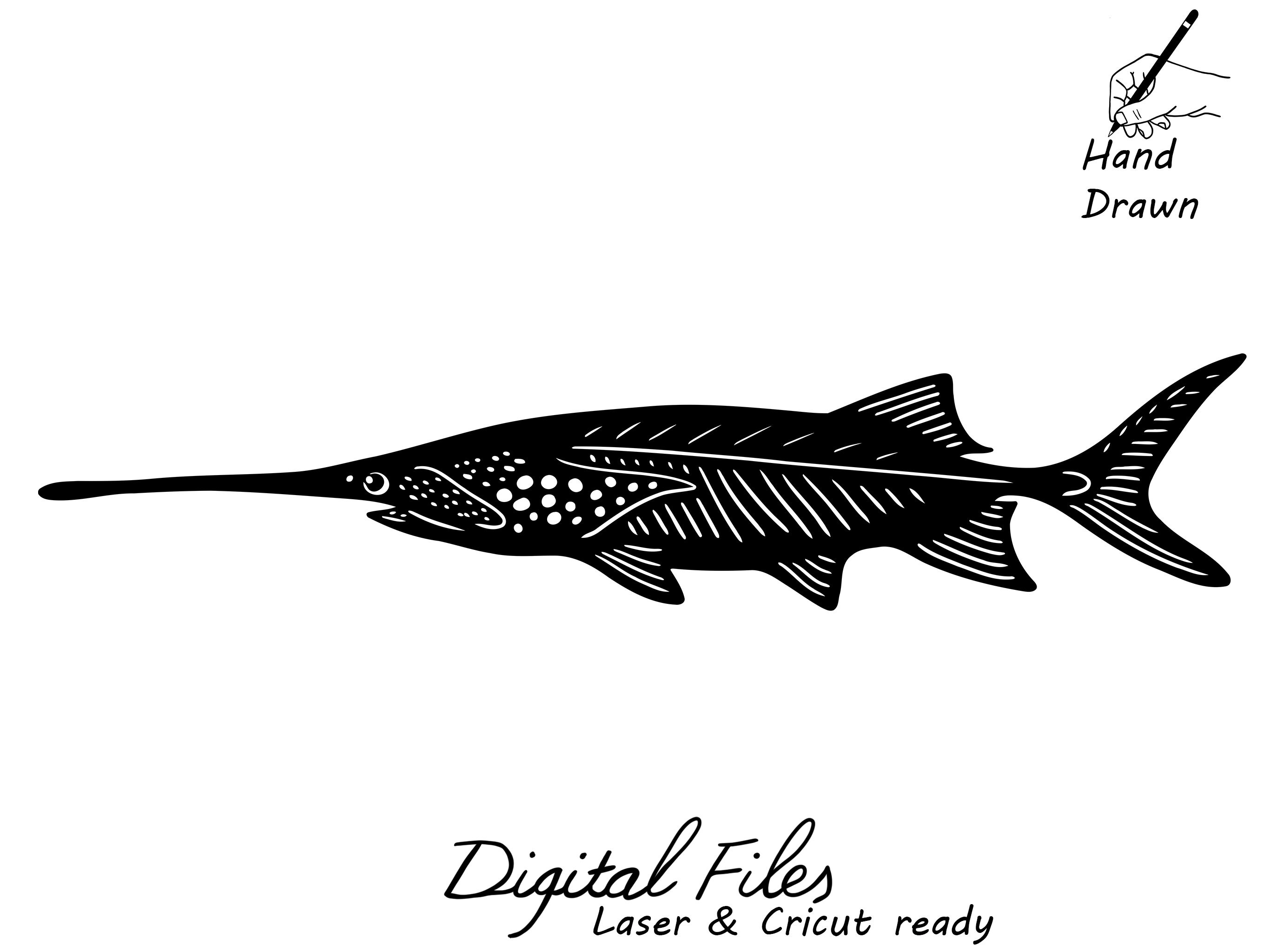 Paddlefish Spadefish Hand Drawn SVG Clipart, Laser Cut Paddlefish