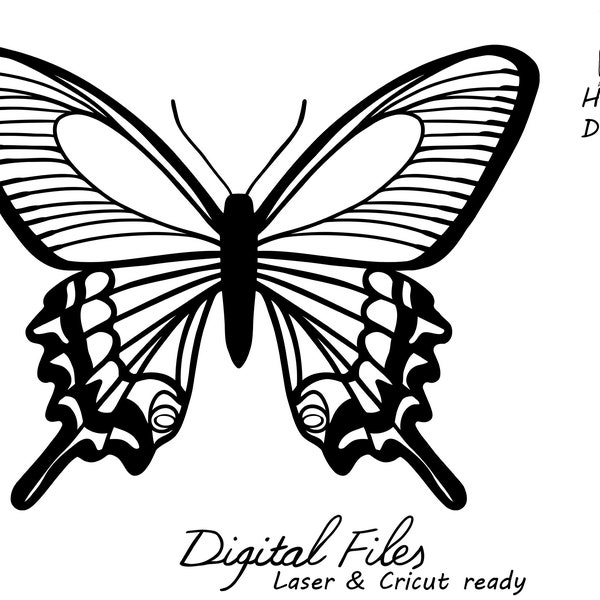 Alpine Swallowtail butterfly hand drawn SVG clipart, laser cut butterfly, butterfly SVG for cricut, butterfly scroll saw pattern