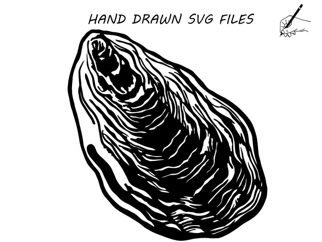 Oyster Hand Drawn SVG, Oyster Stencil, Oyster Engraving, Oyster Scroll