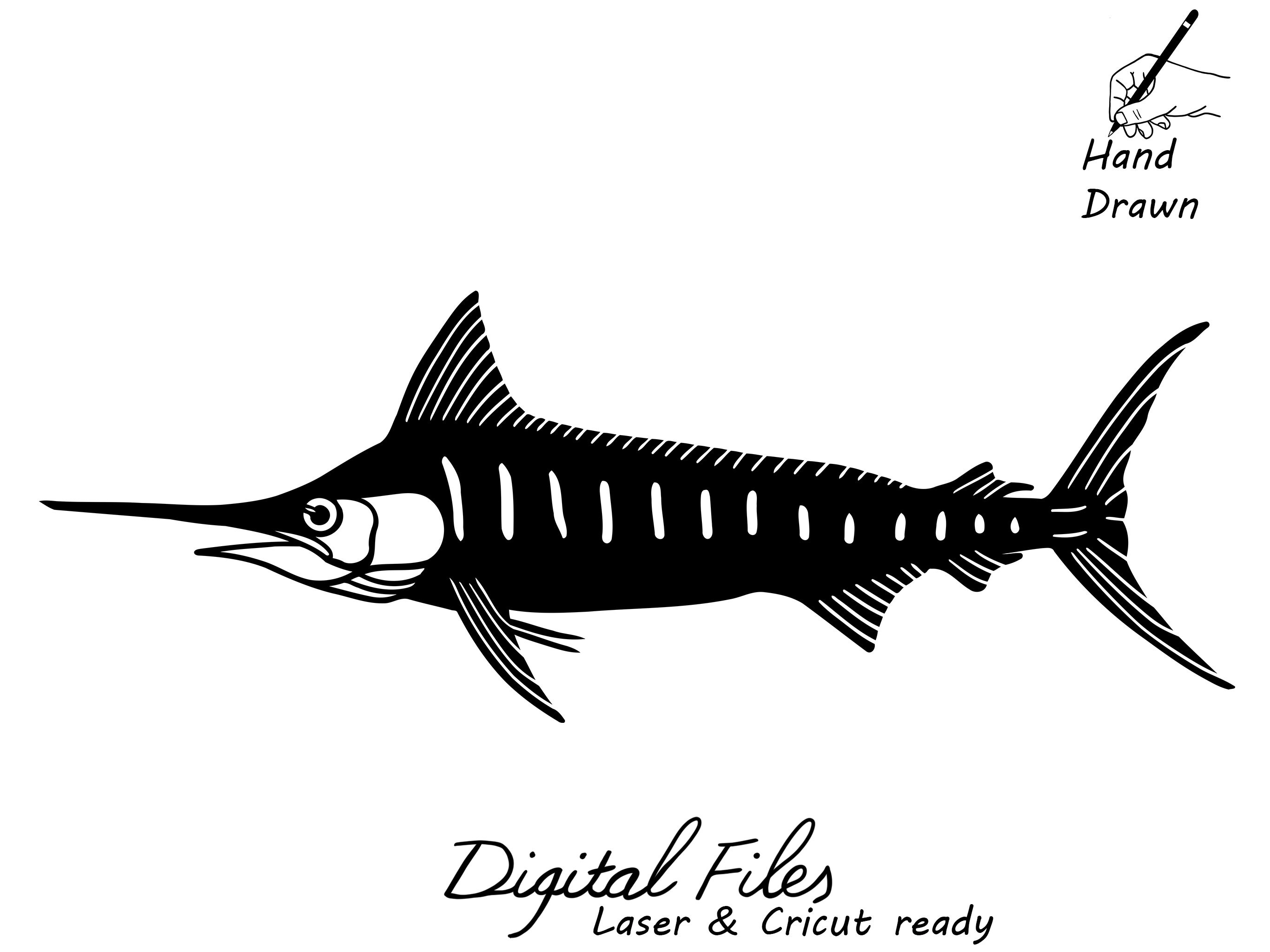 Marlin Fish Hand Drawn SVG/DXF File for Laser, Cnc Plasma Cut, Cricut,  Scroll Saw Pattern No Islands 