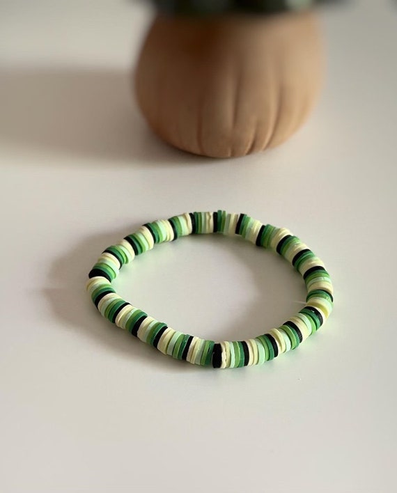 Forest Green Clay Bead Bracelet|Handmade Bracelet|Made with 6mm Clay Beads