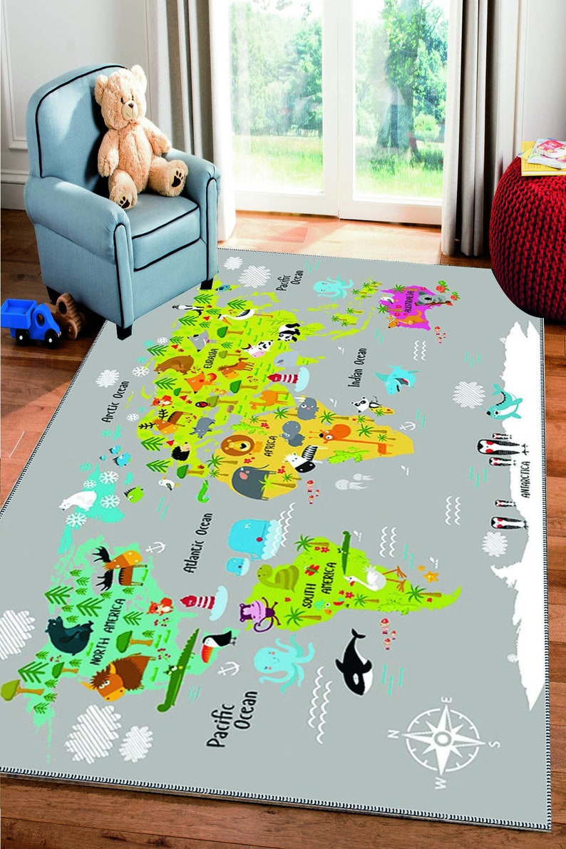 Kids Rug World Map Rug for Kids Nursery Rug Playroom Rug Etsy