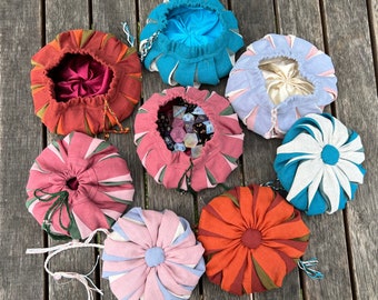 Tri Colour Dice Bags/ Handmade, Cotton Linen Pouches