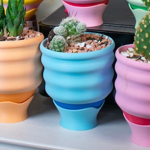 Small Wavy Blue Planters Colorful - 3" Dopamine Decor - Little Maximalist Quirky Cute Fun Pastel Gift