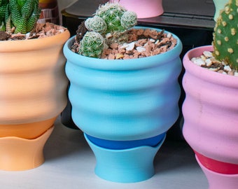 Small Blue Wavy Planter - 3" Curvy 3D Printed Plant Pot