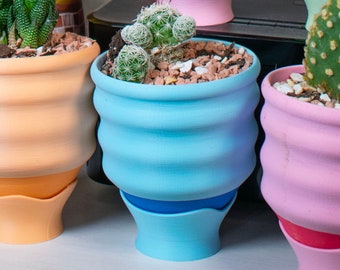 Small Wavy Blue Planters Colorful - 3" Dopamine Decor - Little Maximalist Quirky Cute Fun Pastel Gift