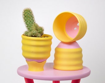 Small Wavy Yellow Planters Colorful - 3" Dopamine Decor - Little Maximalist Quirky Cute Fun Pastel Gift