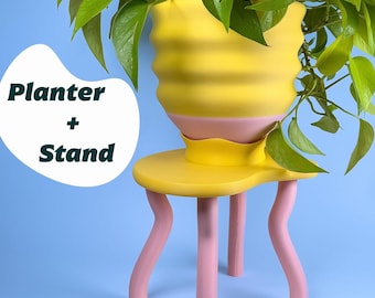 Set de regalo de macetero y soporte impreso en 3D: amarillo y rosa, decoración moderna