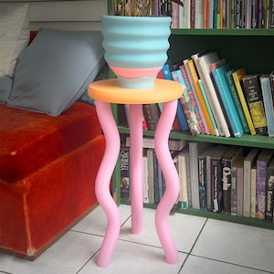 The Jelly Side Table - Wavy Pink Peach Postmodern Funky Jelly End Retro - Home Decor Fun Colorful Nightstand Furniture Maximalist