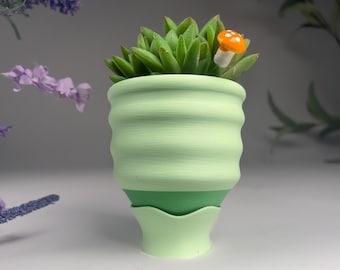 Maceta pequeña ondulada verde de 7,6 cm con impresión 3D