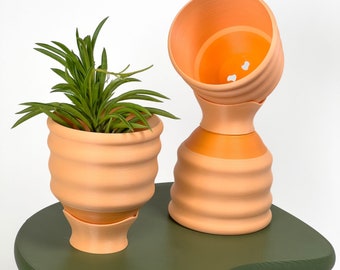 Small Wavy Orange Planters Colorful - 3" Dopamine Decor - Little Maximalist Quirky Cute Fun Pastel Gift