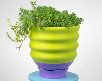 Large 7.5" Plum + Lime Wavy Planter - Cute Colorful 3D Printed