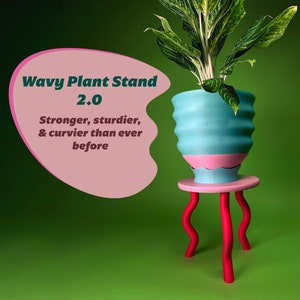 Red & Pink Small Plant Stand Maximalist Wavy 8 Stand Display Aesthetic Home Décor image 3