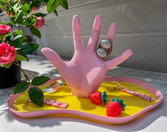 The Hand Tray - Catchall For Jewelry & Trinkets Cute Pink Yellow Femme Coquette Funky Colorful Postmodern Fun Decor - Maximalist Ring Dish