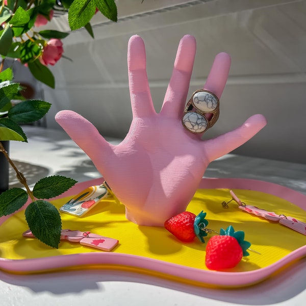 The Hand Tray - Catchall For Jewelry & Trinkets Cute Pink Yellow Femme Coquette Funky Colorful Postmodern Fun Decor - Maximalist Ring Dish