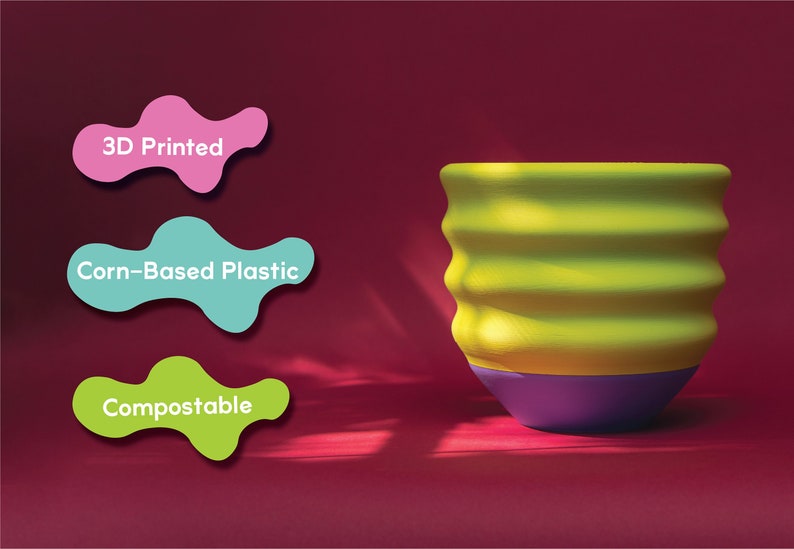 Large 7.5 Plum Lime Wavy Planter Cute Colorful 3D Printed image 4