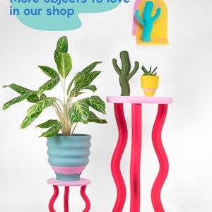 Fun Wavy Bright Planter Maximalist Dopamine Decor 7.5 Pink and Lime Cute Colorful Fun Funky Eclectic Quirky image 7