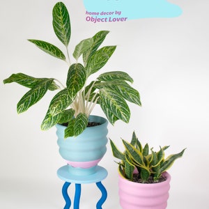 Fun Wavy Bright Planter Maximalist Dopamine Decor 7.5 Pink and Lime Cute Colorful Fun Funky Eclectic Quirky image 4