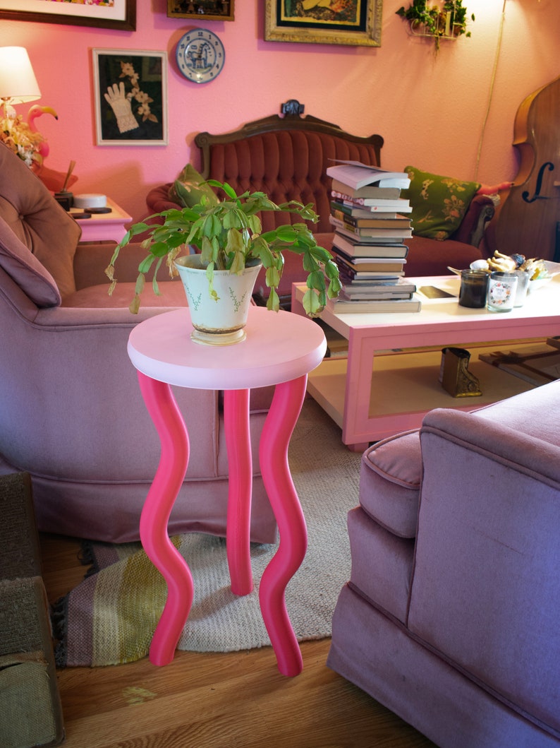 The Jelly Table Colorful Side Table Wavy Postmodern Funky Nightstand Maximalist Home Decor Fun Barbiecore Furniture Red & Pink image 5