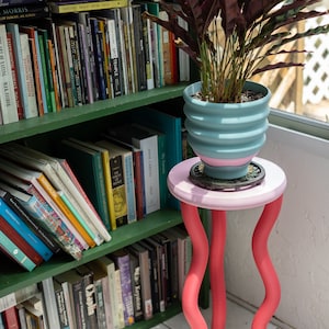 The Jelly Table Colorful Side Table Wavy Postmodern Funky Nightstand Maximalist Home Decor Fun Barbiecore Furniture Red & Pink image 2