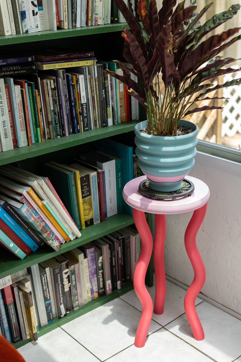 The Jelly Table Colorful Side Table Wavy Postmodern Funky Nightstand Maximalist Home Decor Fun Barbiecore Furniture Red & Pink image 2