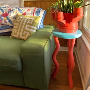 The Jelly Side Table - Colorful Side Table - Wavy Postmodern Funky Nightstand - Fun Memphis Southwest Maximalist Bedside Table Orange Teal