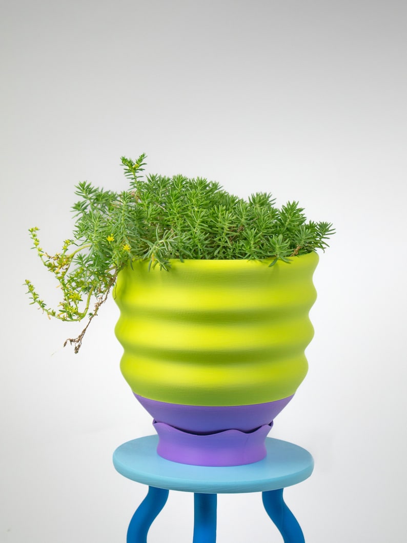 Large 7.5 Plum Lime Wavy Planter Cute Colorful 3D Printed image 1