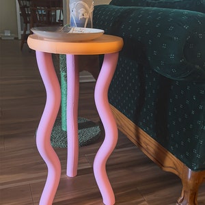 Colorful Wavy Side Table Fun Pink Peach Postmodern Maximalist Wavy Memphis Bedside Funky Nightstand Barbiecore image 6