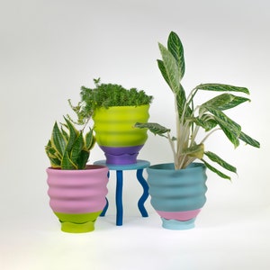 Fun Wavy Bright Planter Maximalist Dopamine Decor 7.5 Pink and Lime Cute Colorful Fun Funky Eclectic Quirky image 5