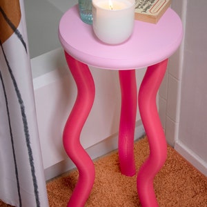 The Jelly Table Colorful Side Table Wavy Postmodern Funky Nightstand Maximalist Home Decor Fun Barbiecore Furniture Red & Pink image 3