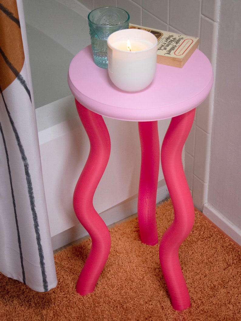 The Jelly Table Colorful Side Table Wavy Postmodern Funky Nightstand Maximalist Home Decor Fun Barbiecore Furniture Red & Pink image 3