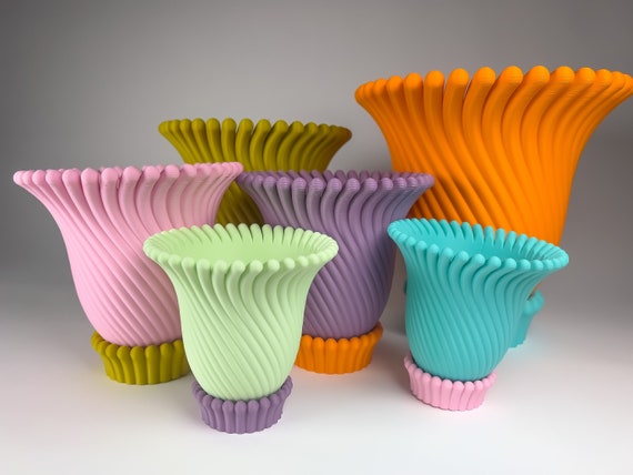 Funky Colorful 3D Printed Planter - Original Eclectic Anemone Design - 6 Colors & 4 Sizes