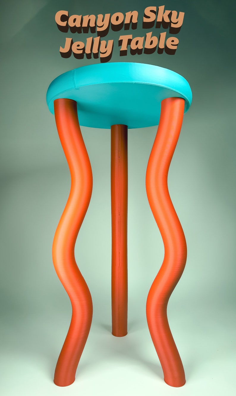 The Orange & Teal Jelly Table Colorful Side Table Wavy Postmodern Funky Nightstand Fun Memphis Southwest Maximalist Bedside Table image 2