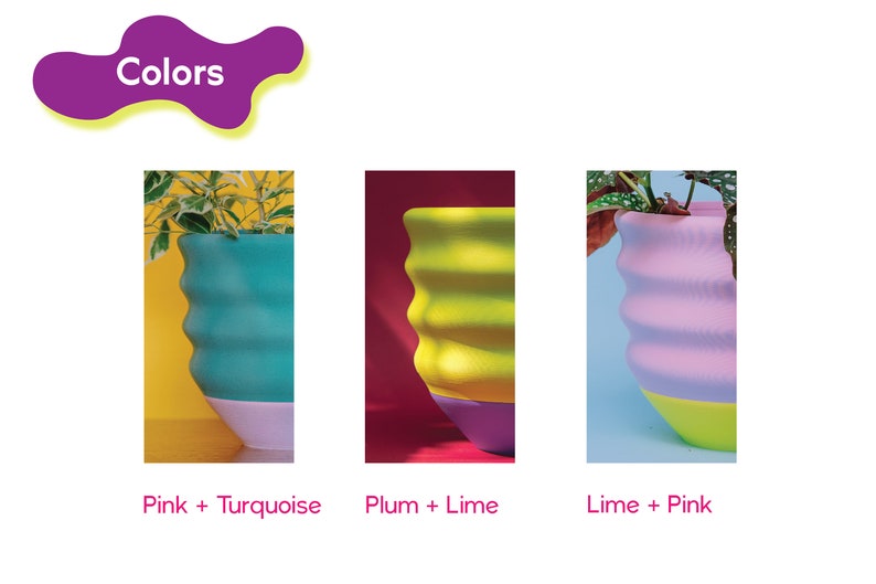 Fun Wavy Bright Planter Maximalist Dopamine Decor 7.5 Pink and Lime Cute Colorful Fun Funky Eclectic Quirky image 6