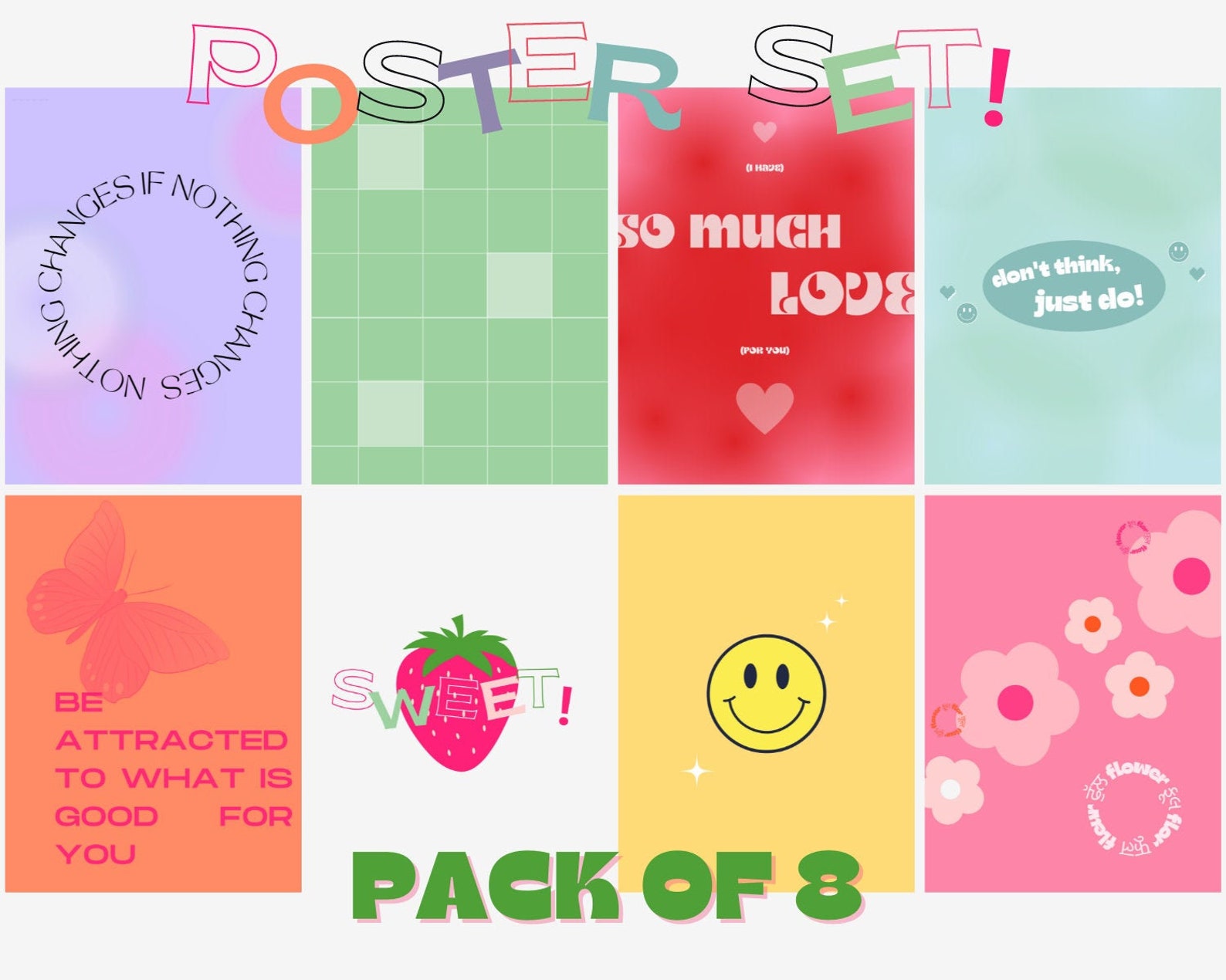 Pastel Poster Set Colorful Printable Wall Art Set of 8 Etsy