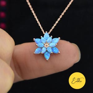 Blue Lotus Opal Stone 925 Sterling Silver Rose Gold Necklace, Elegant Handmade Jewelry Unique Gift for Her Mama Cute Bohemian Necklace