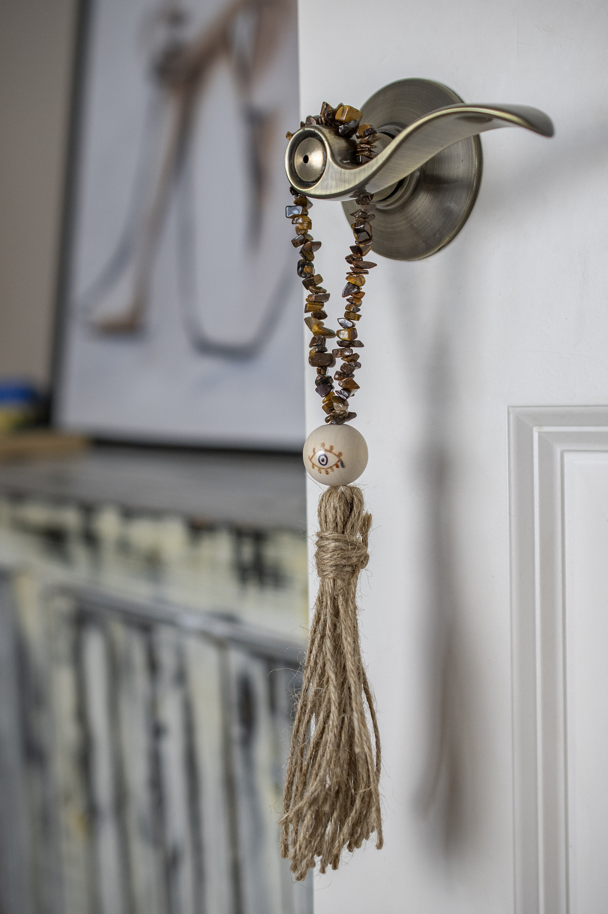 Wood Bead Door Knob Tassel With Tiger Eye Etsy UK