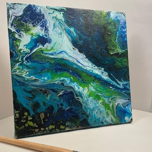 Fluid Art Gemälde auf Leinwand 20X20 cm, zeitgenössische abstrakte Malerei, Acrylgemälde, originelle, einzigartige künstlerische Geschenkidee