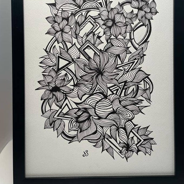 zentangle " Dessin encre de chine, Création originale, déco maison, chambre, salon, travail, cadeau