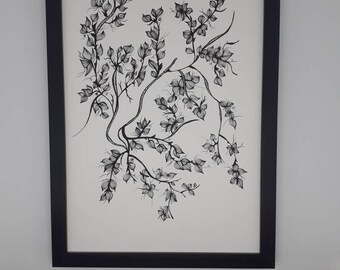 The Art of Zentangle Drawing, Unique Artwork N134, India Ink, Brings Zen into Your Home, Original Gift