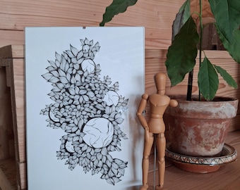 The Art of Zentangle Drawing, Unique Artwork N193, India Ink, Brings Zen into Your Home, Original Gift
