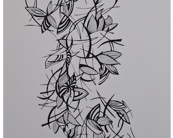 The Art of Zentangle Drawing, Unique Artwork N156, India Ink, Brings Zen into Your Home, Original Gift