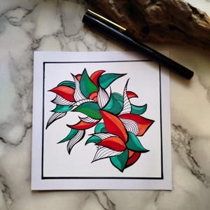 Zentangle kunstkaart, abstracte bloem, kleurrijke illustratie, handgemaakt, uniek