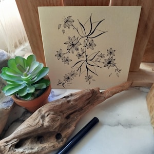 Zentangle kunstkaart, abstracte bloem, Chinese inktillustratie, handgemaakt, uniek