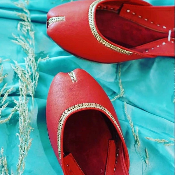 Red Plain Leather khussai