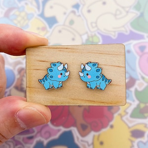 Dinosaur Stud Earrings Triceratops